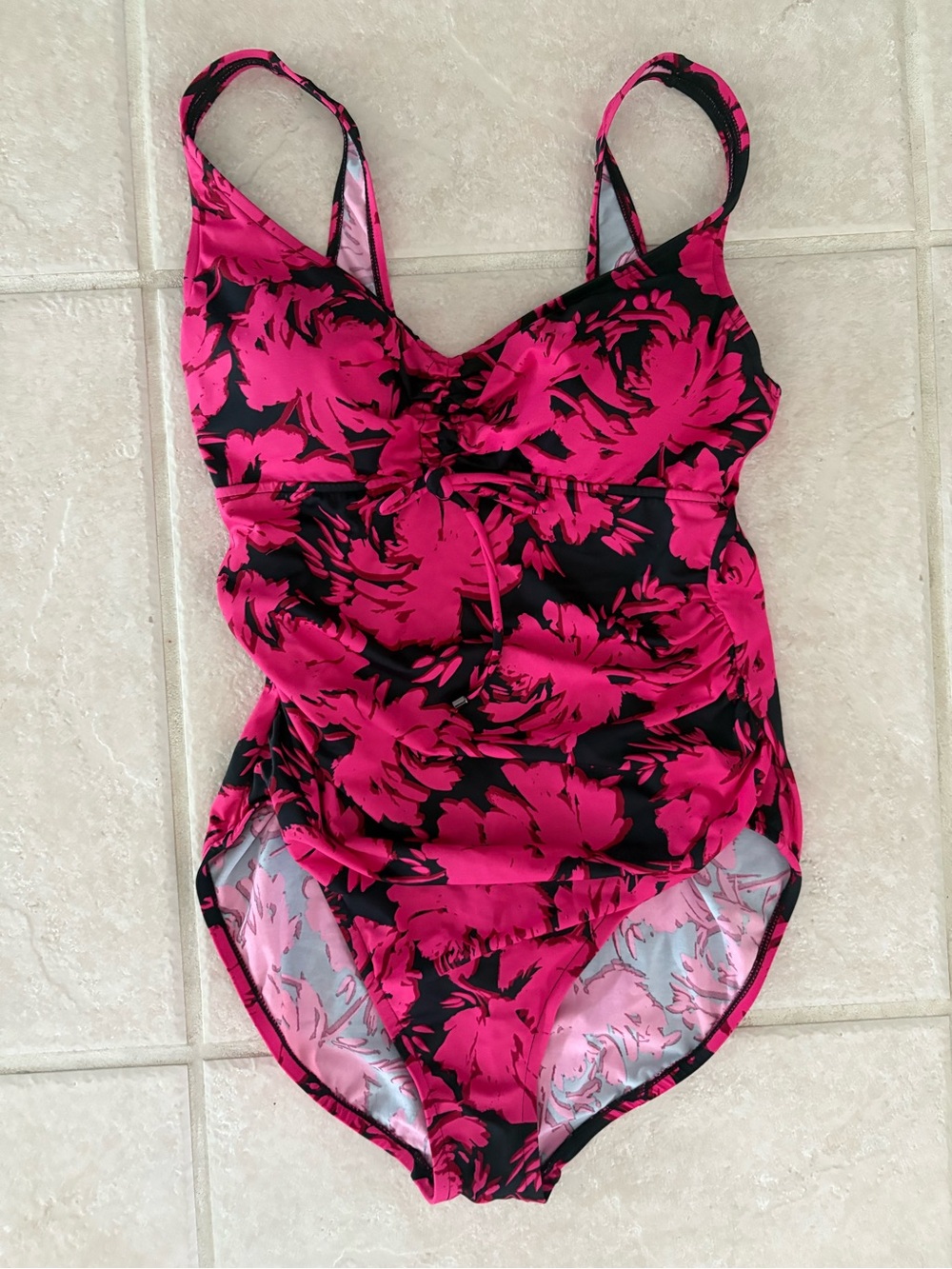 NWOT Aqua Green UPF 50 Shirred V-Neck Tropical One Piece Swimsuit - Size Large